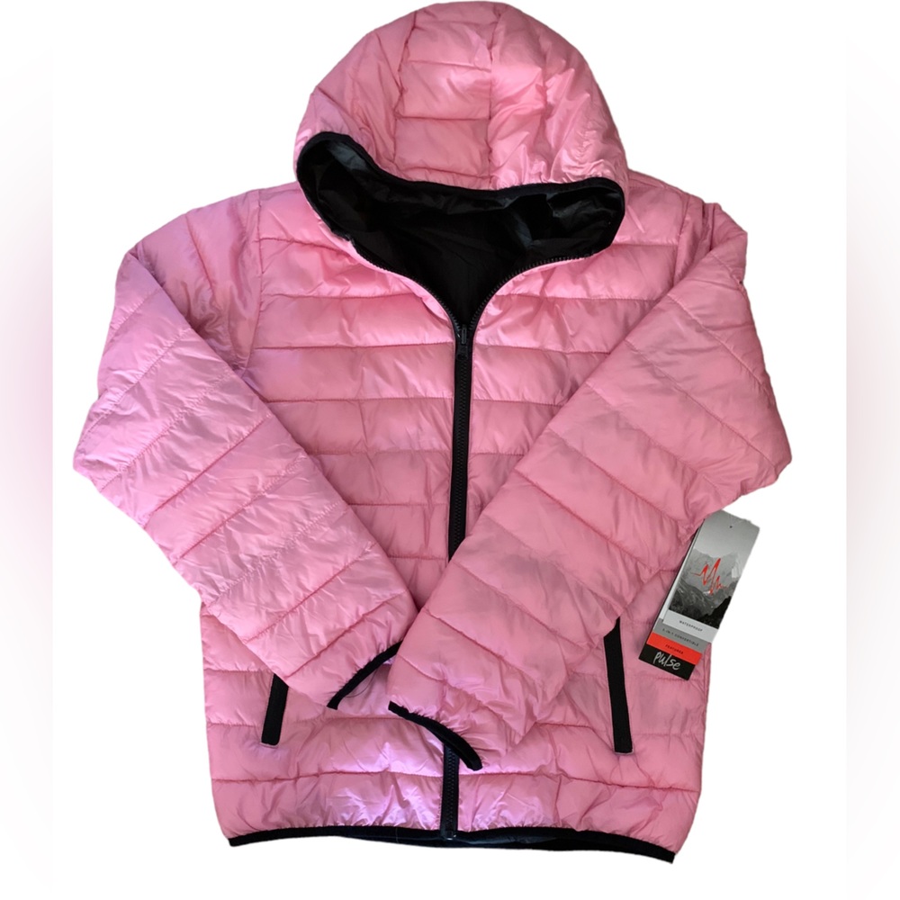 Pulse Pink Black Reversible Puffer Girls Waterproof lightweight Jacket Size L